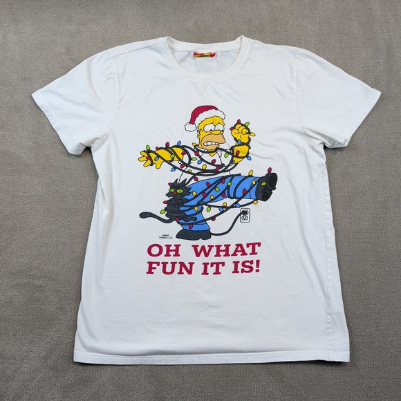 The Simpsons Homer Simpson Christmas Shirt Size M White Graphic Oh What Fun Tee — photo 2